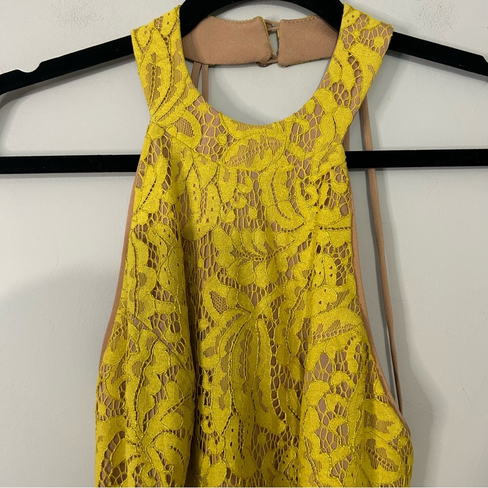 Dress The Population Angie Yellow Lace Halter Mini Dress - Picture 5 of 9
